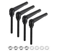 sourcing map 4pcs Lever Adjustable Handles M6 x 50mm Metric Male Thread with Nuts Washers, Level Clamping Handle Set Hand Stud Knobs Rotating Screw Handles Bolts with Locking Lever, Black