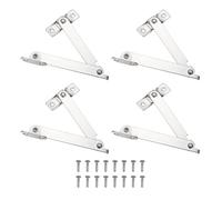 sourcing map 4pcs Lid Folding Support Hinges, Lid Stay Hinge with 16pcs Screws for Furniture Wooden Boxes Jewelry Case Cabinet, Silver Tone (Folded Length 3.5"/88mm, Plate Width 0.4"/11mm)