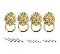 sourcing map 4Pcs Lion Head Pulls Knob 1.57" x 2.68" Gold Lion Head Drawer Pulls Ring Pull for Cupboard Suitcase Furniture Replacement with Mounting Screws
