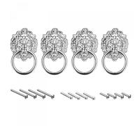 sourcing map 4Pcs Lion Head Pulls Knob 1.57" x 2.68" Silver Lion Head Drawer Pulls Ring Pull for Cupboard Suitcase Furniture Replacement with Mounting Screws