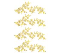 sourcing map 4Pcs Long Patch Flower Vine with Leaf, 10" x 4" Iron on Plum Patches Polyester Embroidered Applique for Curtain Pillow Clothes Sewing and Decoration, Gold