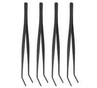sourcing map 4pcs Long Tweezers 11.8 Inch Stainless Steel Tweezers with Curved Serrated Tip Multi-Purpose Kitchen Tongs for Cooking Gardening Repairing Craft, Black