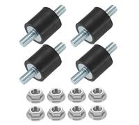 sourcing map 4Pcs M5 x 10mm Rubber Mounts, 15 x 15mm Cylindrical Anti Vibration Isolator Studs Shock Absorber Double Studs with Nuts for Car Bobbin Generator Air Compressors