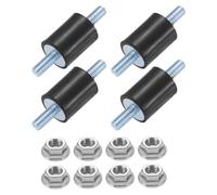 sourcing map 4Pcs M5 x 12mm Rubber Mounts, 20 x 15mm Cylindrical Anti Vibration Isolator Studs Shock Absorber Double Studs with Nuts for Car Bobbin Generator Air Compressors