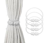 sourcing map 4Pcs Magnetic Curtain Tiebacks, Elegant Weave Curtain Tie Backs Decorative Window Treatment Holdbacks for Drape Home Bedroom Living Room Office Decoration, White