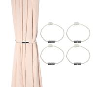 sourcing map 4Pcs Magnetic Curtain Tiebacks, Elegant Weave Curtain Tie Backs Decorative Window Treatment Holdbacks with Glossy Magnetic Clasp for Home Bedroom Living Room Office, Beige