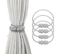 sourcing map 4Pcs Magnetic Curtain Tiebacks, Elegant Weave Curtain Tie Backs Decorative Window Treatment Holdbacks for Drape Home Bedroom Living Room Office Decoration, Silver Grey