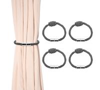sourcing map 4Pcs Magnetic Curtain Tiebacks, Elegant Weave Curtain Tie Backs Decorative Window Treatment Holdbacks with Matte Magnetic Clasp for Home Bedroom Living Room Office, Dark Grey
