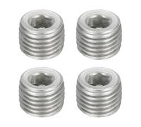 sourcing map 4Pcs Male Thread Socket Pipe Plugs, M14-1.5x10.5mm Stainless Steel Internal Hex Thread Pipe Caps for Pipe Fitting and Sealing, Silver