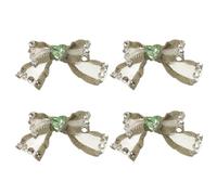 sourcing map 4Pcs Mesh Bows, 1.4" Mini Tulle Mesh Ribbon Bows Premade Bow Bowknot Hair Clips with Rhinestone Heart Gems for DIY Craft Christmas Wedding Decor Gift Wrapping, (Light Green)