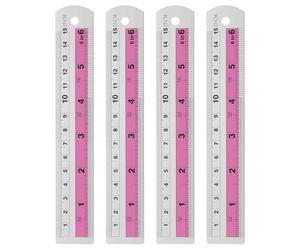 sourcing map 4pcs Metal Straight Ruler 15cm Metric SAE Aluminum Alloy Measuring Rulers Scale Tools with Hole for Measure Study Reading Classroom Office, Pink