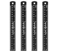 sourcing map 4pcs Metal Straight Ruler 20cm Metric SAE Aluminum Alloy Measuring Rulers Scale Tool with Hole for Measure Study Reading Classroom Office, Black