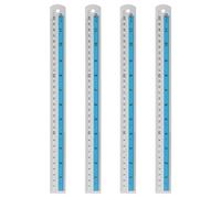 sourcing map 4pcs Metal Straight Ruler 30cm Metric SAE Aluminum Alloy Measuring Rulers Scale Tools with Hole for Measure Study Reading Classroom Office, Blue