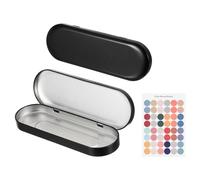 sourcing map 4Pcs Metal Tin Box Container, 6.9x2.4x0.7 Oval Empty Hinged Lid Box with Self Adhesive Colored Sticker, Mini Portable Storage Container for Candy, Drawing Pin Crafts, Black