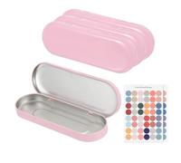 sourcing map 4Pcs Metal Tin Box Container, 6.9x2.4x0.7 Oval Empty Hinged Lid Box with Self Adhesive Colored Sticker, Mini Portable Storage Container for Candy, Drawing Pin Crafts, Pink