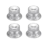 sourcing map 4pcs Metric Top Hat Bell Knobs, 2 Volume 2 Tone Control Guitar Knobs Set for Electric Guitar Bass Split Shaft Pots, Silver with Silver Top