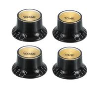 sourcing map 4pcs Metric Top Hat Bell Knobs, 2 Volume 2 Tone Control Guitar Knobs Set for Electric Guitar Bass Split Shaft Pots, Black with Golden Top