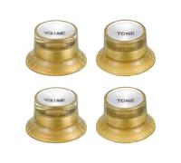 sourcing map 4pcs Metric Top Hat Bell Knobs, 2 Volume 2 Tone Control Guitar Knobs Set for Electric Guitar Bass Split Shaft Pots, Gold with Silver Top