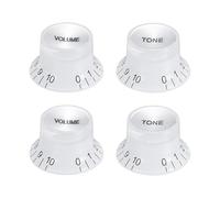 sourcing map 4pcs Metric Top Hat Bell Knobs, 2 Volume 2 Tone Control Guitar Knobs Set for Electric Guitar Bass Split Shaft Pots, White with Silver Top
