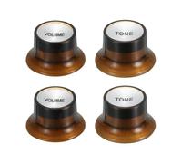 sourcing map 4pcs Metric Top Hat Bell Knobs, 2 Volume 2 Tone Control Guitar Knobs Set for Electric Guitar Bass Split Shaft Pots, Brown with Silver Top