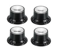 sourcing map 4pcs Metric Top Hat Bell Knobs, 2 Volume 2 Tone Control Guitar Knobs Set for Electric Guitar Bass Split Shaft Pots, Black with Silver Top