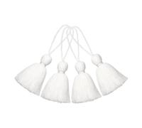 sourcing map 4Pcs Mini Bookmark Tassels, 6" Gradient Polyester Tassels Soft Handmade Silky Floss with Cord Loop for Jewelry Making, Handbag, Pendant DIY Crafts, White