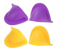 sourcing map 4pcs Mini Silicone Oven Mitts 110x85x70mm Small Heat Resistant Rubber Air Fryer Gloves for Kitchen Cooking and Baking, Purple Yellow