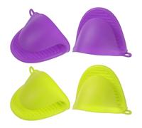 sourcing map 4pcs Mini Silicone Oven Mitts 110x85x70mm Small Heat Resistant Rubber Air Fryer Gloves for Kitchen Cooking and Baking, Light Green Purple