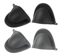 sourcing map 4pcs Mini Silicone Oven Mitts 110x85x70mm Small Heat Resistant Rubber Air Fryer Gloves for Kitchen Cooking and Baking, Black Dark Gray