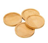 sourcing map 4PCS Mosaic Bamboo Coasters, 3.1 Inch Blank Base Trays, Round Drinking Cup Coaster, Wooden Drink Coasters for Coffee Table Dining Table Protection, Brown
