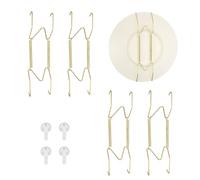 sourcing map 4pcs Plate Hanger, 7 Inches Universal Stainless Steel Invisible Plate Hangers for The Wall W-Shaped Holder with Traceless Nail for Decorations, Golden