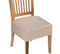 sourcing map 4Pcs PU Dining Chair Seat Covers, Stretch Chair Cushion Slipcovers, Waterproof Rear Covers Protector for Dining Room, Kitchen, Bedroom, Light Brown