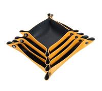 sourcing map 4pcs PU Leather Valet Tray Unisex Folding Small Catchall Tray Organizer Portable Nightstand Bedside Desk Tray for Key Wallet Watch Coin Jewelry Dice, Navy Blue Yellow