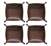 sourcing map 4pcs PU Leather Valet Tray Unisex Folding Small Catchall Tray Portable Entryway Table Tray Nightstand Bedside Desk Tray for Key Wallet Watch Coin Jewelry Dice, Dark Brown