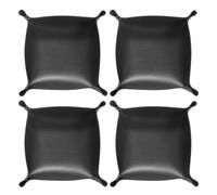 sourcing map 4pcs PU Leather Valet Tray Unisex Folding Small Catchall Tray Portable Entryway Table Tray Nightstand Bedside Desk Tray for Key Wallet Watch Coin Jewelry Dice, Black