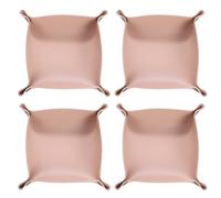 sourcing map 4pcs PU Leather Valet Tray Unisex Folding Small Catchall Tray Portable Entryway Table Tray Nightstand Bedside Desk Tray for Key Wallet Watch Coin Jewelry Dice, Pink