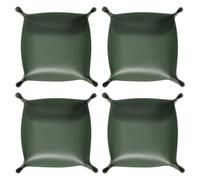 sourcing map 4pcs PU Leather Valet Tray Unisex Folding Small Catchall Tray Portable Entryway Table Tray Nightstand Bedside Desk Tray for Key Wallet Watch Coin Jewelry Dice, Green