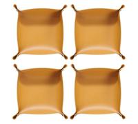 sourcing map 4pcs PU Leather Valet Tray Unisex Folding Small Catchall Tray Portable Entryway Table Tray Nightstand Bedside Desk Tray for Key Wallet Watch Coin Jewelry Dice, Yellow