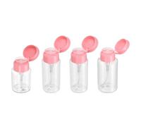 sourcing map 4pcs Push Down Pump Dispenser 3.5/4.2/5.3/7 OZ Plastic Nail Polish Remover Pumping Empty Bottle with Flat Flip Cap for Makeup Remover Alcohol Facial Toner, Pink