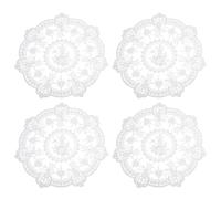 sourcing map 4Pcs Retro Lace Placemats, 13x13inch Round French Crochet Doilies Delicate Embroidered Vase Mat Coaster for Dining Table Home Decoration, White