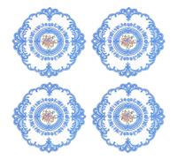 sourcing map 4Pcs Retro Lace Placemats, French Crochet Doilies Round Embroidered Hollow Cup Vase Table Mat for Dining Table Kitchen Party 11.02x11.02inch, Blue