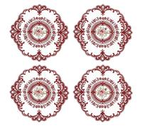 sourcing map 4Pcs Retro Lace Placemats, French Crochet Doilies Round Embroidered Hollow Cup Vase Table Mat for Dining Table Kitchen Party 11.02x11.02inch, Wine Red