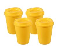 sourcing map 4Pcs Reusable Coffee Cups with Lids, 12oz Travel Coffee Mugs Spill Proof Water Tumblers Drinking Cups for Hot and Cold Drinks Juice Tea, Yellow