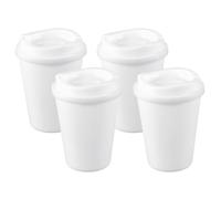 sourcing map 4Pcs Reusable Coffee Cups with Lids, 12oz Travel Coffee Mugs Spill Proof Water Tumblers Drinking Cups for Hot and Cold Drinks Juice Tea, White