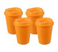sourcing map 4Pcs Reusable Coffee Cups with Lids, 12oz Travel Coffee Mugs Spill Proof Water Tumblers Drinking Cups for Hot and Cold Drinks Juice Tea, Orange