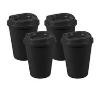 sourcing map 4Pcs Reusable Coffee Cups with Lids, 12oz Travel Coffee Mugs Spill Proof Water Tumblers Drinking Cups for Hot and Cold Drinks Juice Tea, Black