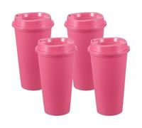 sourcing map 4Pcs Reusable Coffee Cups with Lids, 16oz Travel Coffee Mugs Spill Proof Water Tumblers Drinking Cups for Hot and Cold Drinks Juice Tea, Rose Red