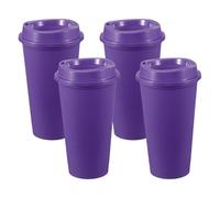 sourcing map 4Pcs Reusable Coffee Cups with Lids, 16oz Travel Coffee Mugs Spill Proof Water Tumblers Drinking Cups for Hot and Cold Drinks Juice Tea, Purple