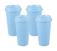 sourcing map 4Pcs Reusable Coffee Cups with Lids, 16oz Travel Coffee Mugs Spill Proof Water Tumblers Drinking Cups for Hot and Cold Drinks Juice Tea, Light Blue