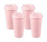 sourcing map 4Pcs Reusable Coffee Cups with Lids, 16oz Travel Coffee Mugs Spill Proof Water Tumblers Drinking Cups for Hot and Cold Drinks Juice Tea, Pink
